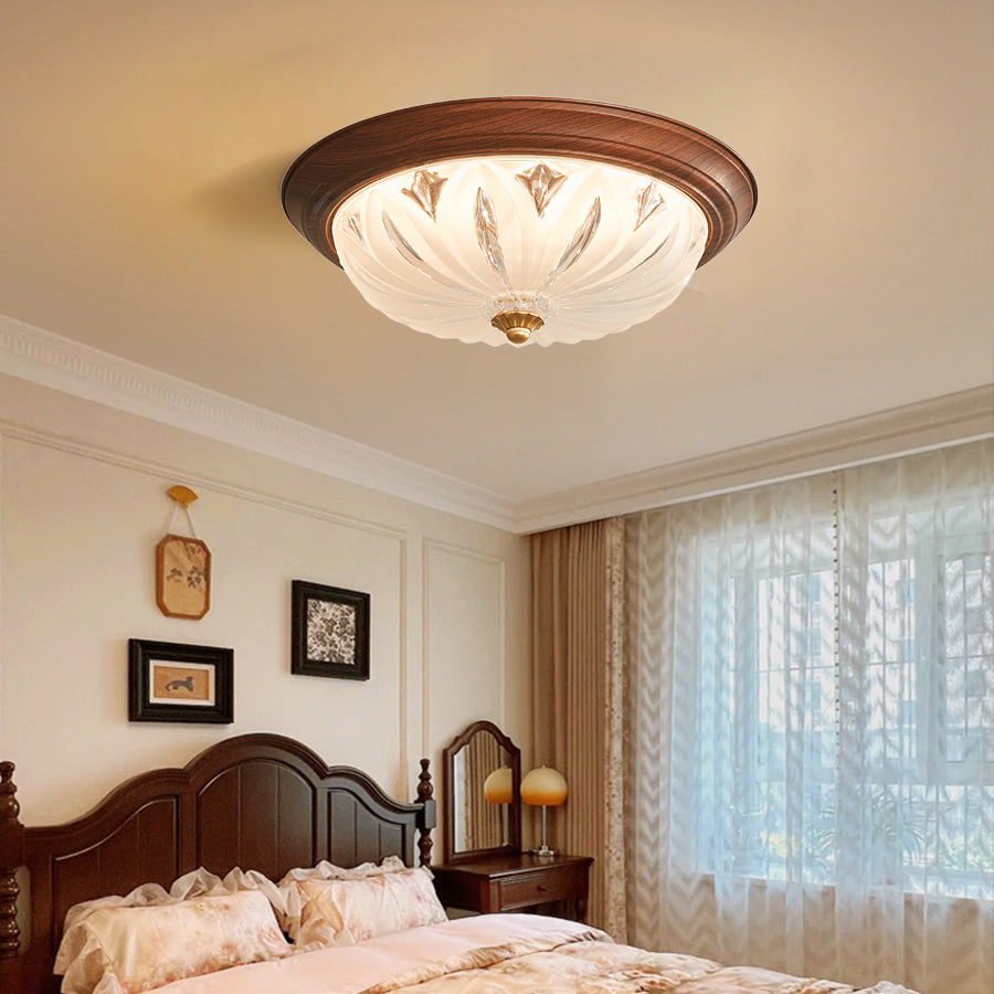 Retro Flush Mount Ceiling Lights American Walnut-Colored Glass Lamp