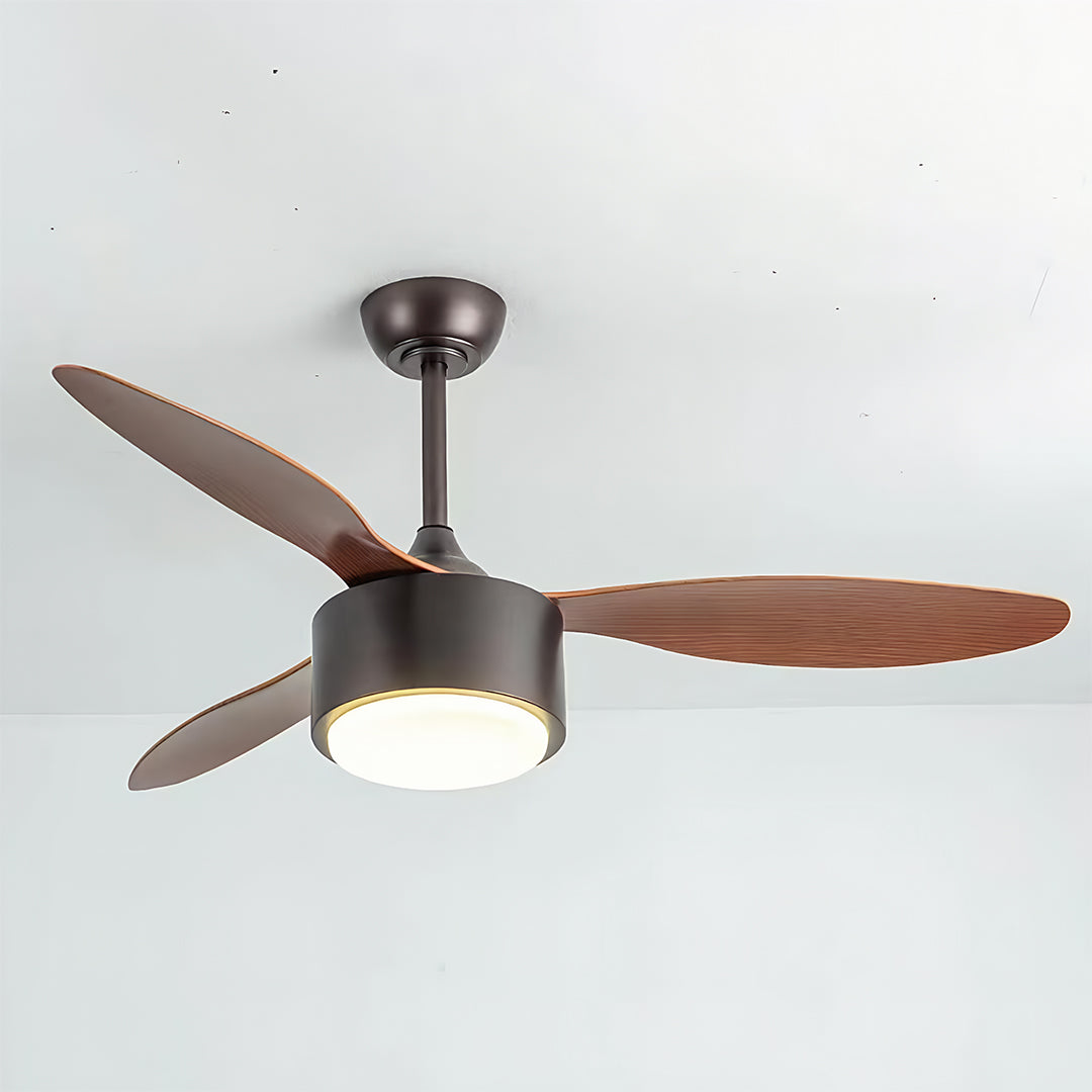 Silver Ceiling Fan with Light Wood Grain LED Fan Light