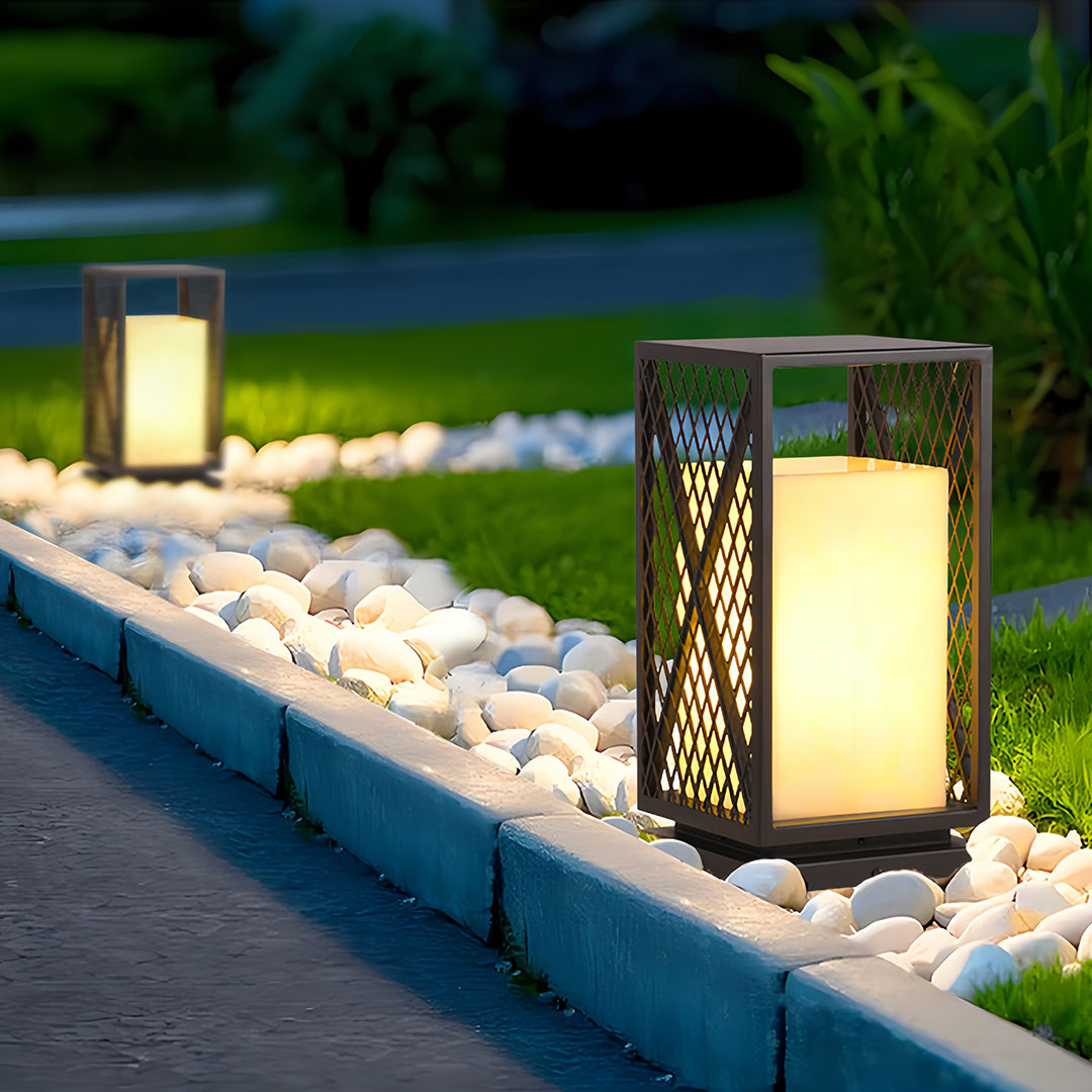 Black Outdoor Floor Lantern Square Metal Waterproof Creative Light