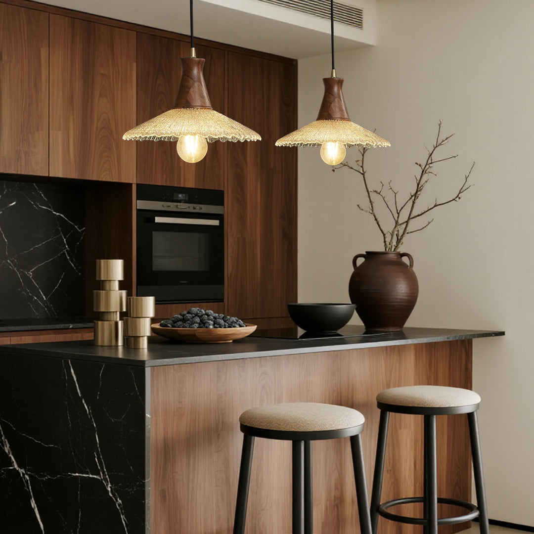 Wood Light Pendant Wabi Sabi Style Glass Pendant Light