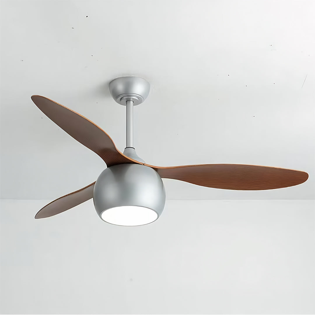 Silver Ceiling Fan with Light Wood Grain LED Fan Light
