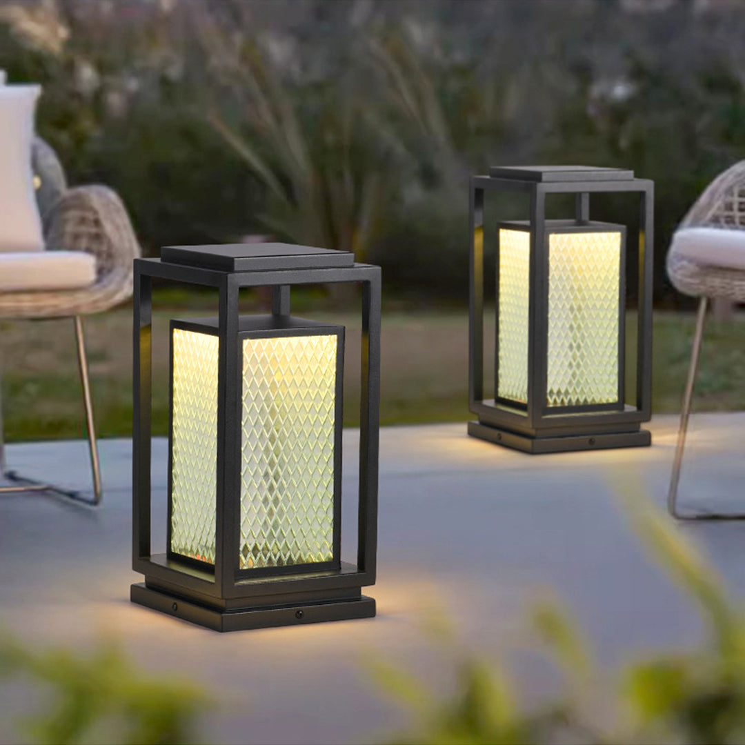 Outdoor Glass Lanterns Industrial Black Weatherproof Square Lawn Light