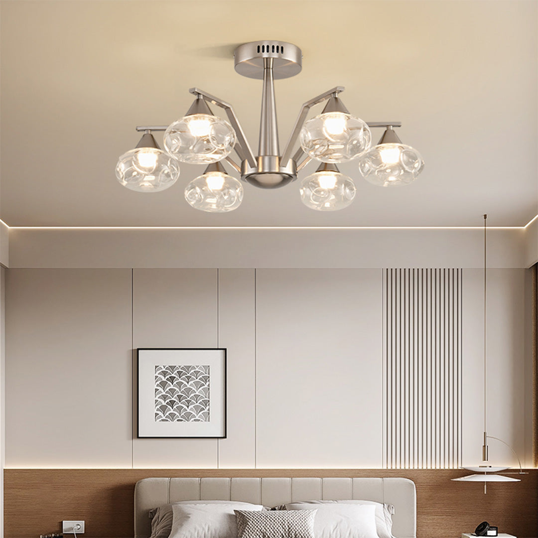 Sputnik Mid Century Semi-Flush Mount Lighting Silver Metal Ceiling Light