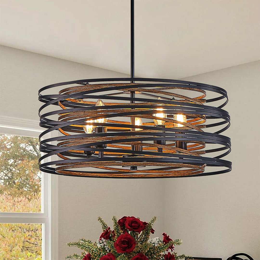 Black Drum Pendant Light Iron Cage Round Cylinder Ceiling Lights