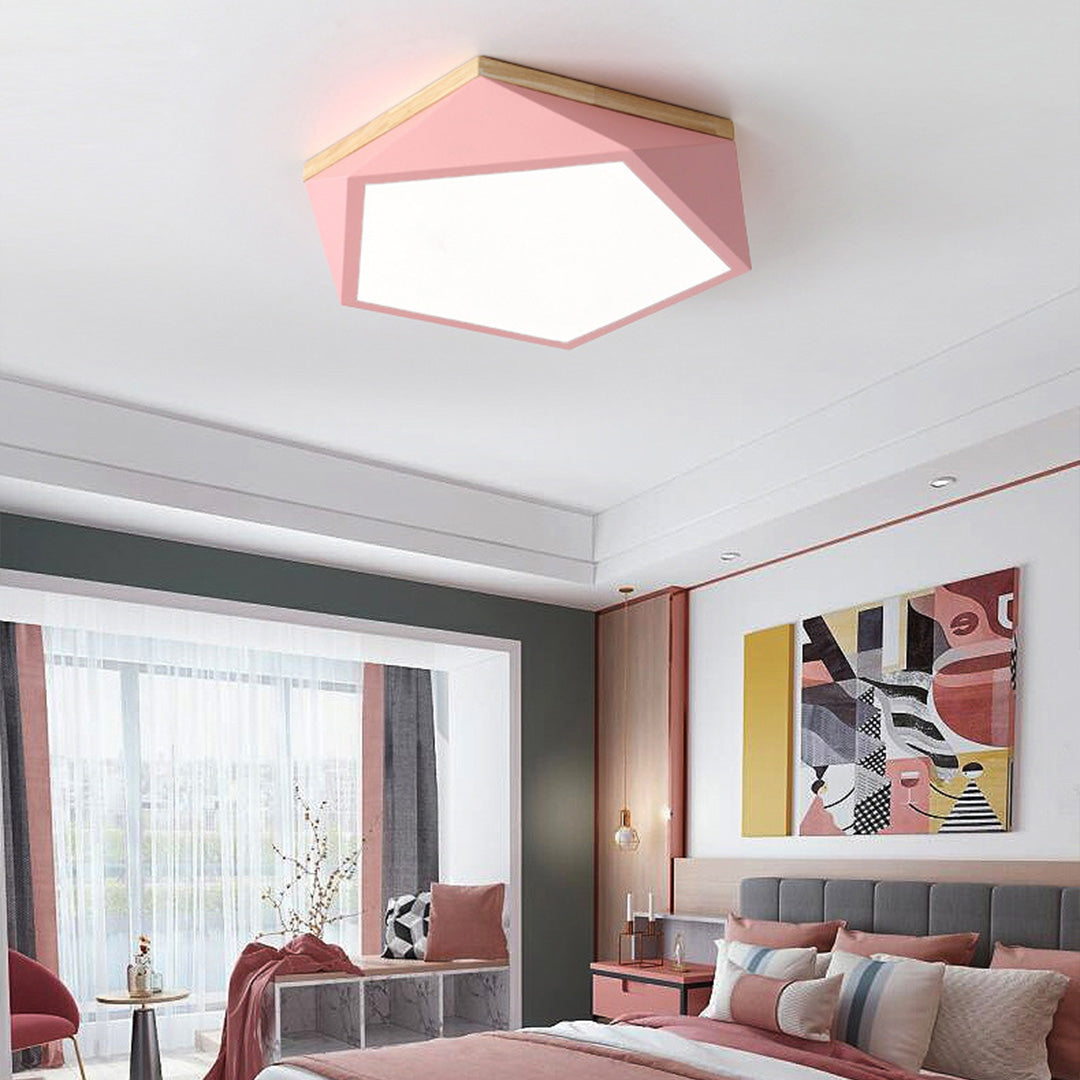 Colorful Flush Mount Ceiling Light Nordic Geometric Wooden Ceiling Lamp