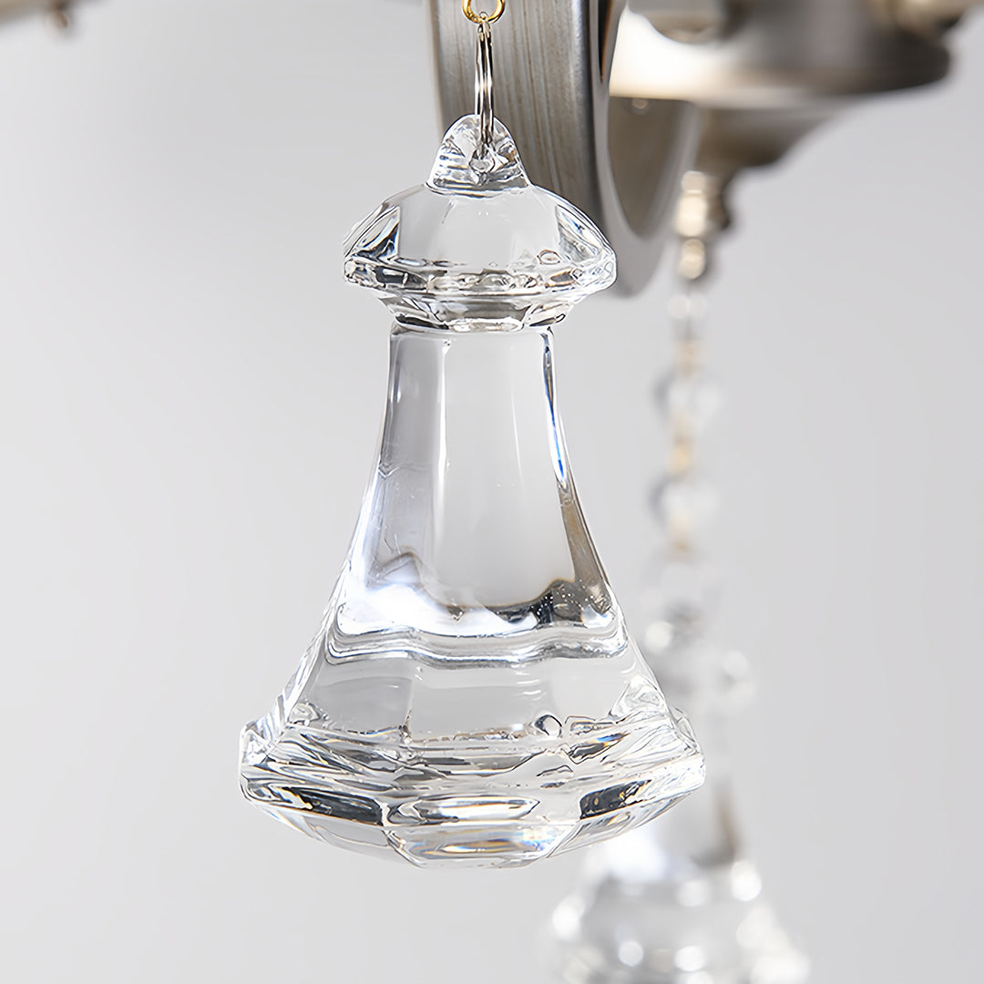 Candle Stick Chandelier Iron Silver Finish Crystal Ceiling Light