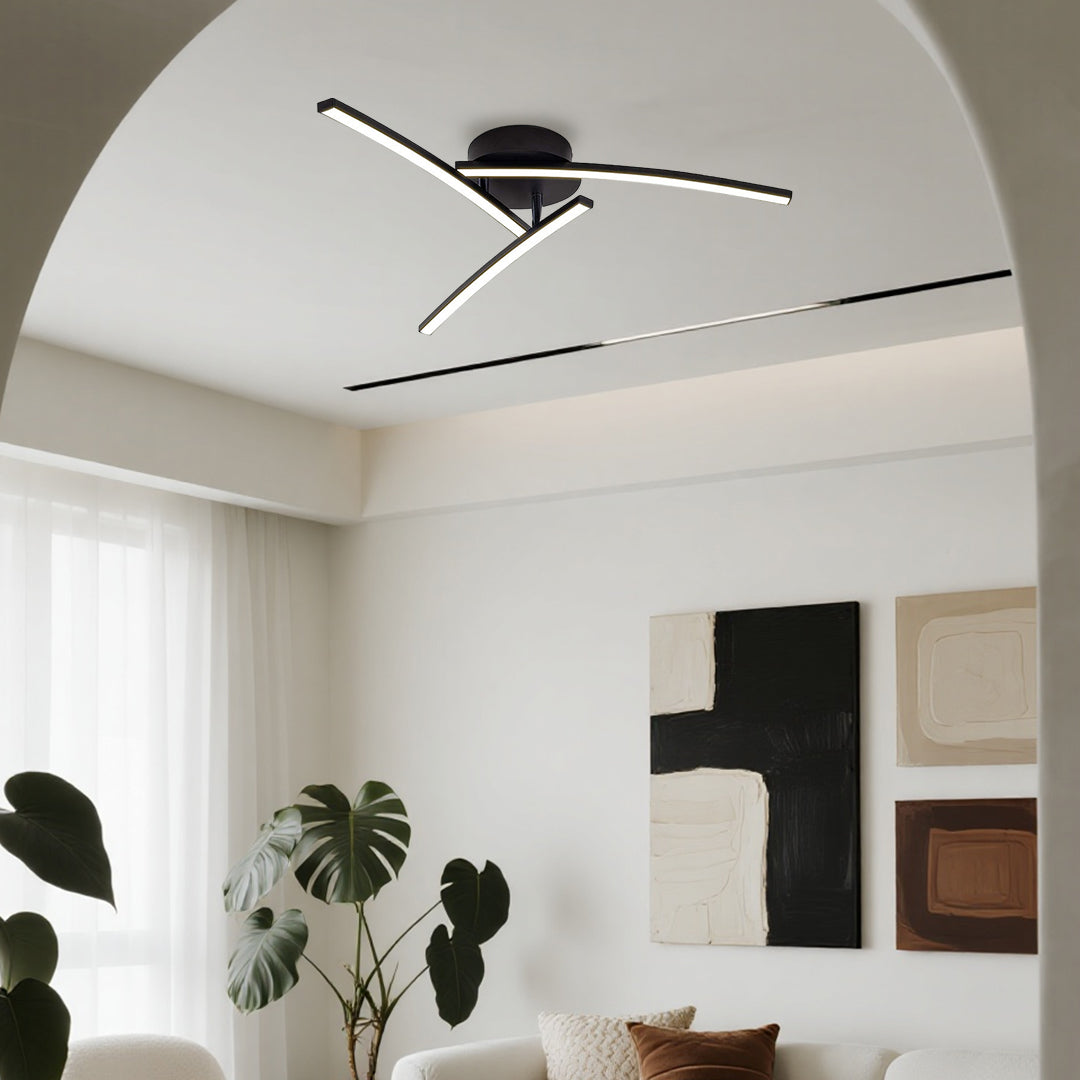 Modern Semi Flush Mount Light Three-Arc Rotating Ceiling Light