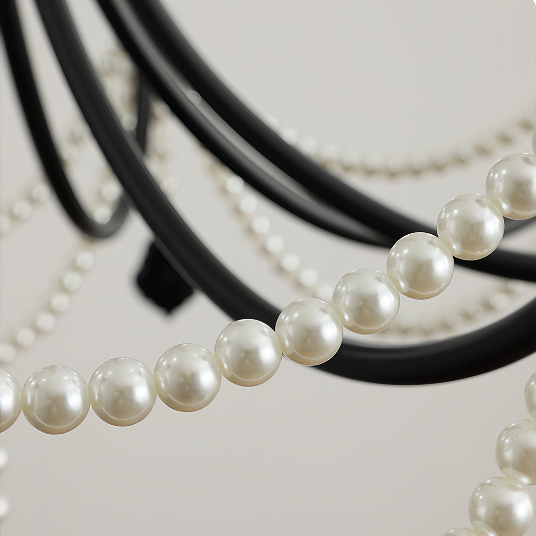 Pearl Chandelier Black Iron Artistic Crystal Ceiling Light