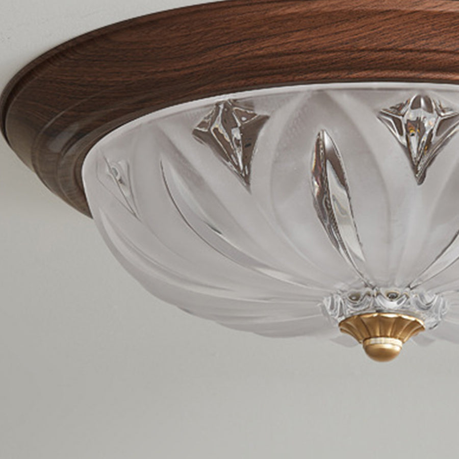 Retro Flush Mount Ceiling Lights American Walnut-Colored Glass Lamp