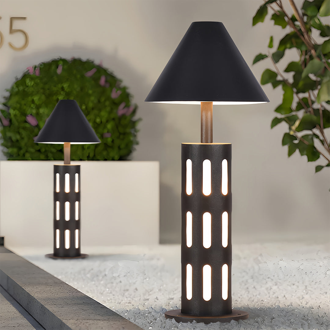 Black Path Lights Industrial Perforated Cylindrical Garden Light