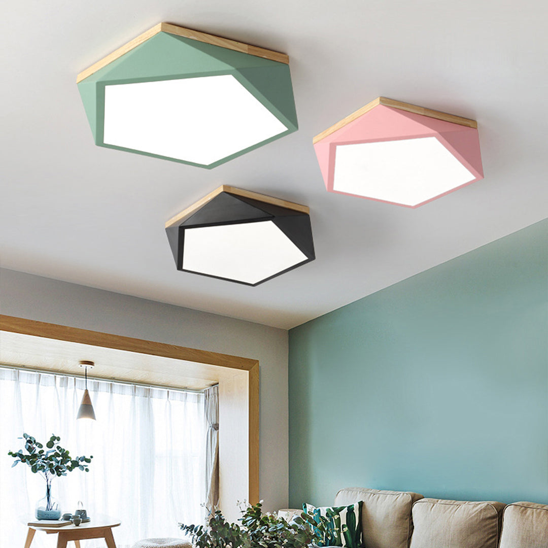 Colorful Flush Mount Ceiling Light Nordic Geometric Wooden Ceiling Lamp