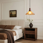 Brass Pendant Light Fixtures American Vintage Walnut Wood Cracked Glass Bedroom Light