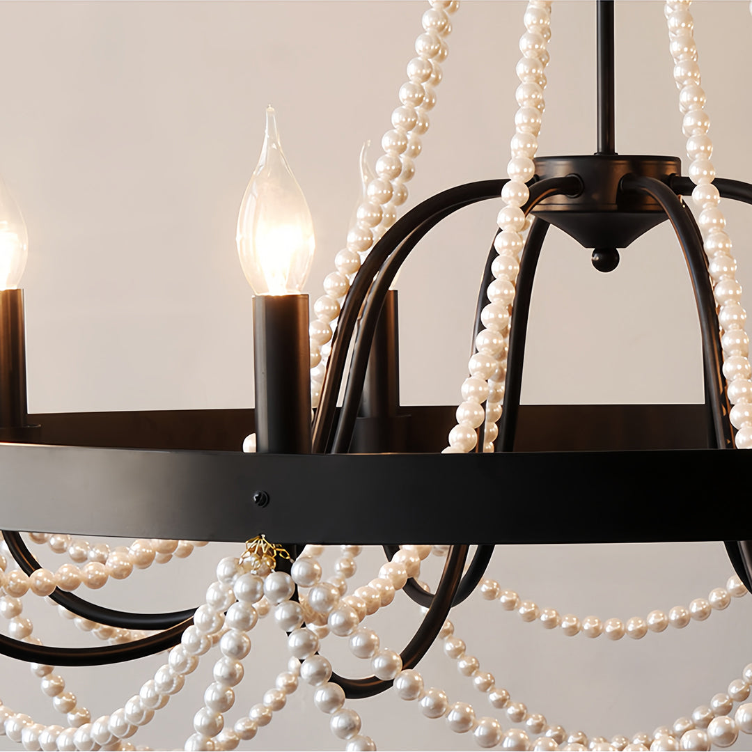 Vintage Wrought Iron Chandelier French Artistic Pearl Ceiling Light