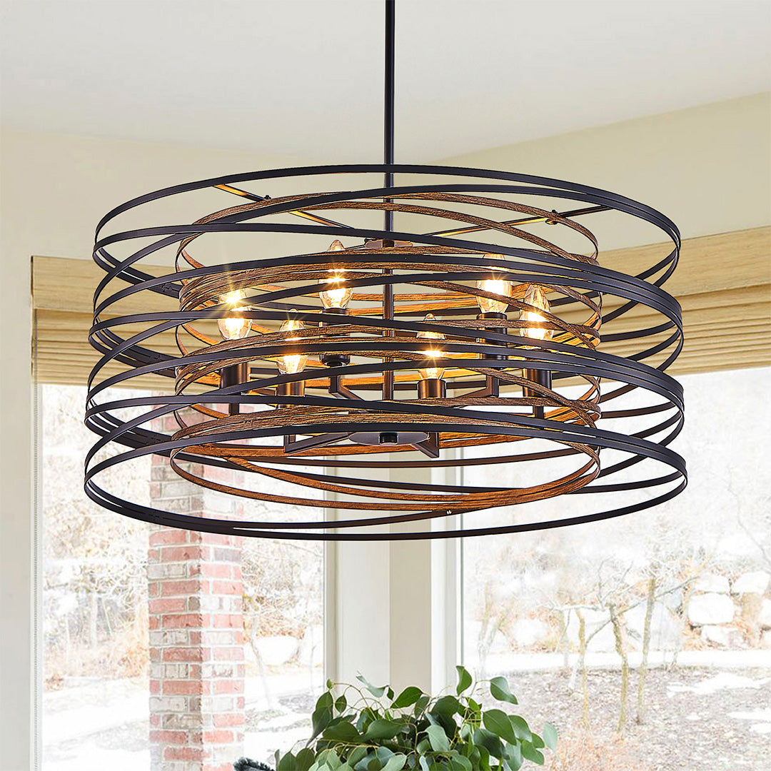 Black Drum Pendant Light Iron Cage Round Cylinder Ceiling Lights