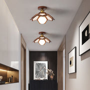 Wood Semi Flush Mount Light Modern Minimalist Lotus Light