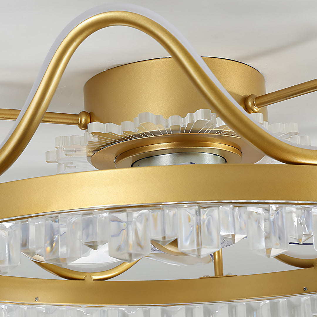 Round Stepless Dimming LED Retractable Ceiling Fan Lights with Remote Control