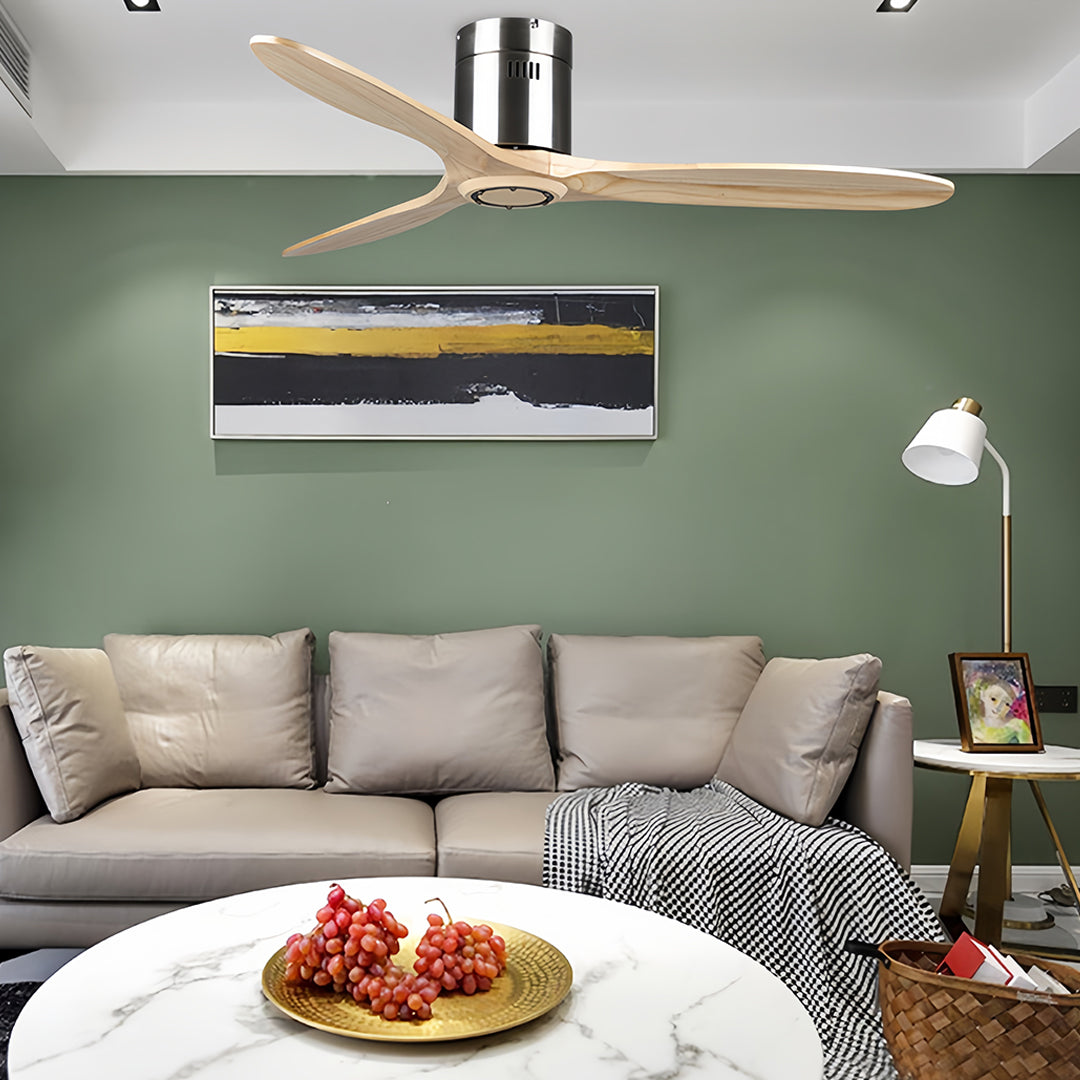 Wooden Ceiling Fan with Light Quiet Dc Motor Flush Mount Fandelier