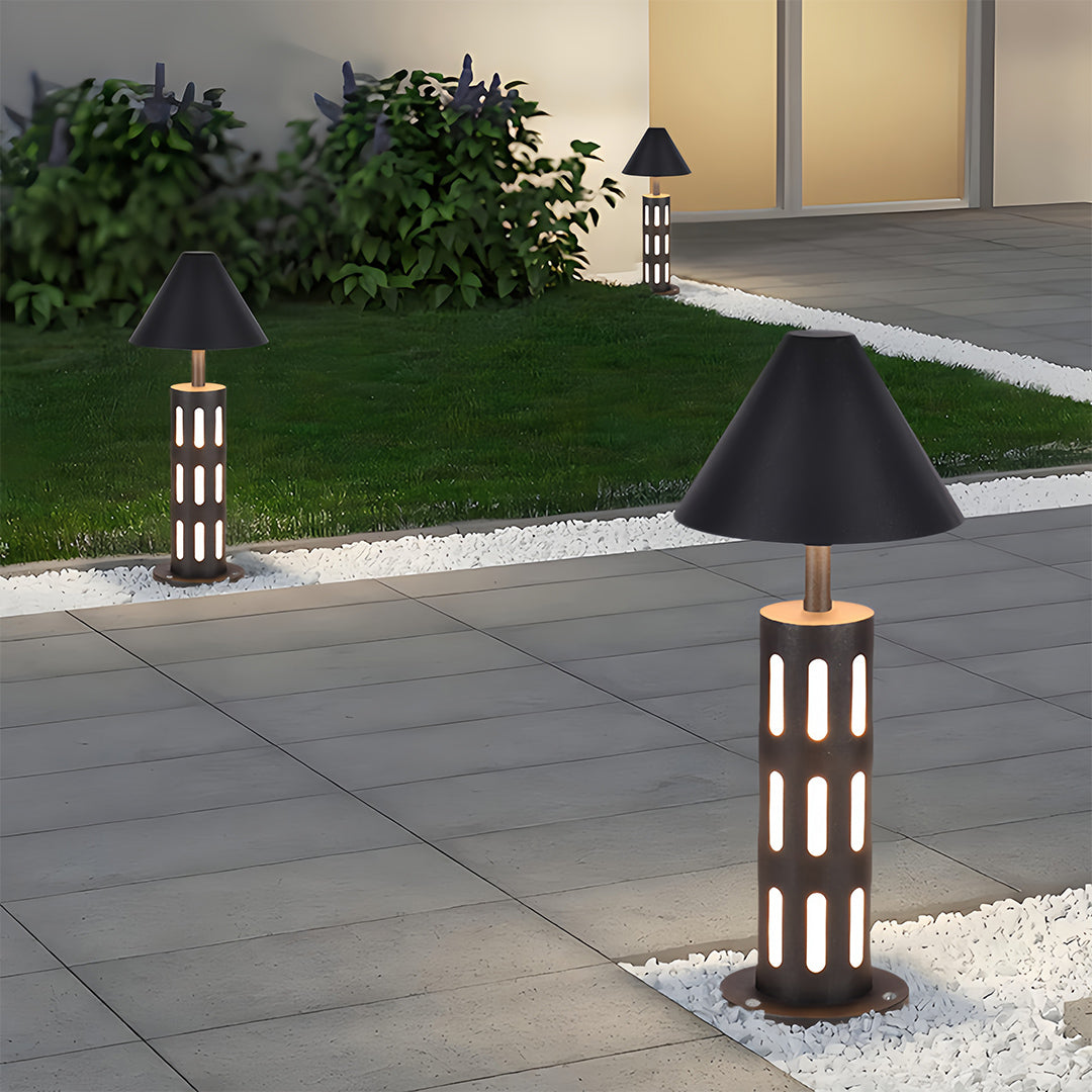 Black Path Lights Industrial Perforated Cylindrical Garden Light
