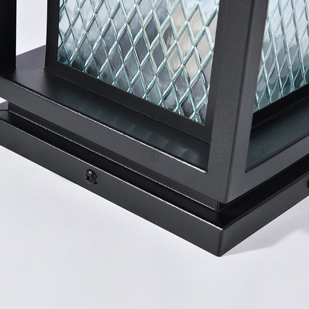Outdoor Glass Lanterns Industrial Black Weatherproof Square Lawn Light