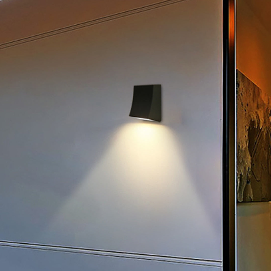 Rectangular black LED light fixture with modern geometric design for outdoor use