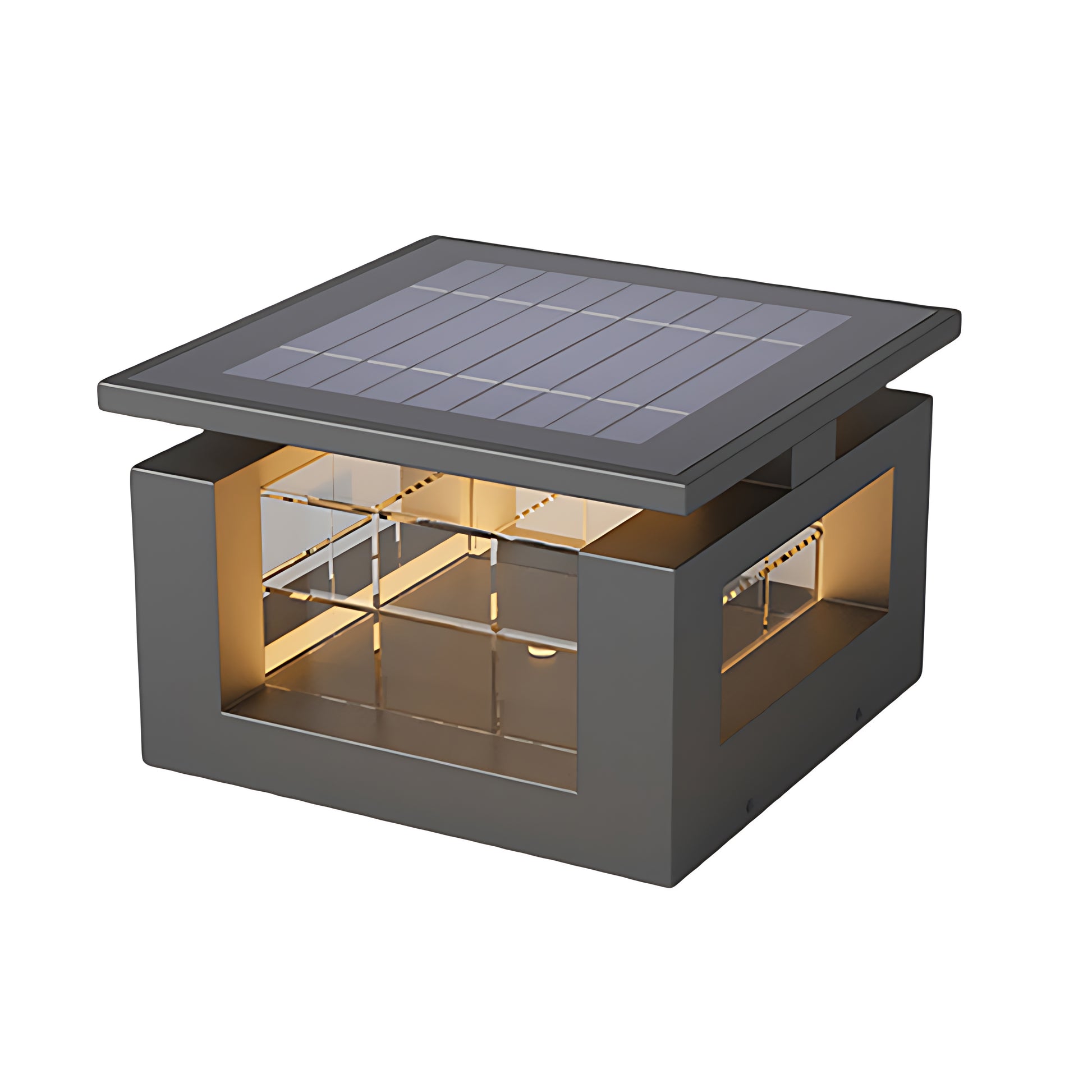 Contemporary cubic light fixture with geometric design and integrated LED panel for architectural accent applications