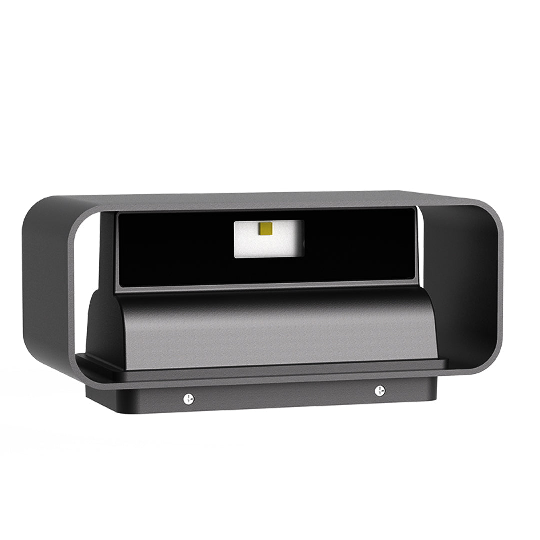 Modern black rectangular LED wall light with integrated sensor and sleek minimalist design