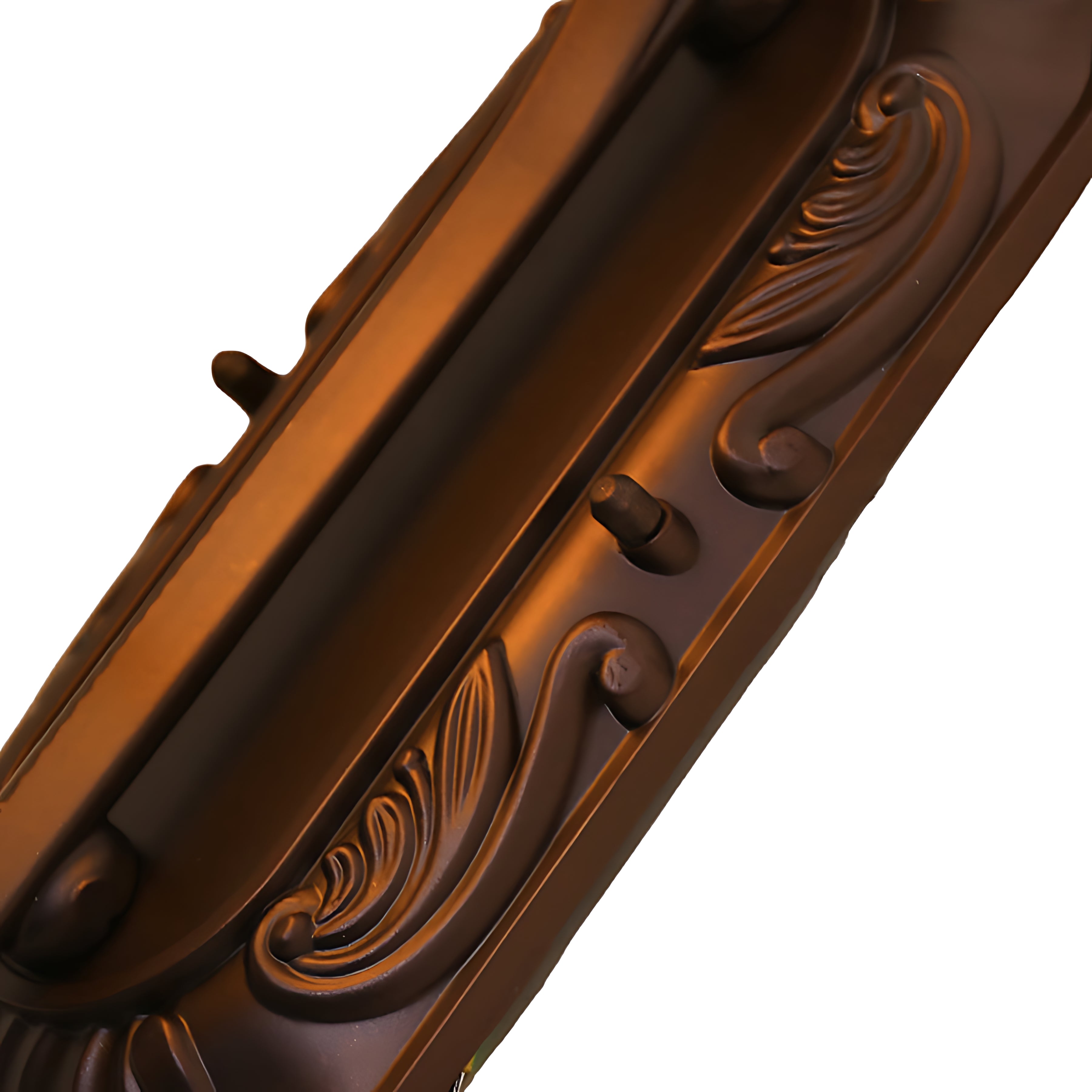 Artistic detail of decorative lantern featuring bronze leaf elements and ornate metalwork typical of classical outdoor lighting