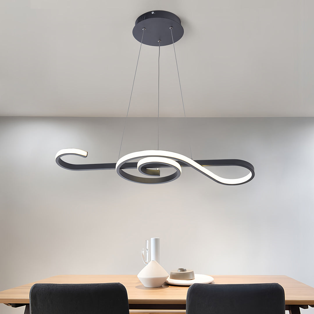 Unique large modern chandelier with abstract loop design, elegant ceiling lighting fixture