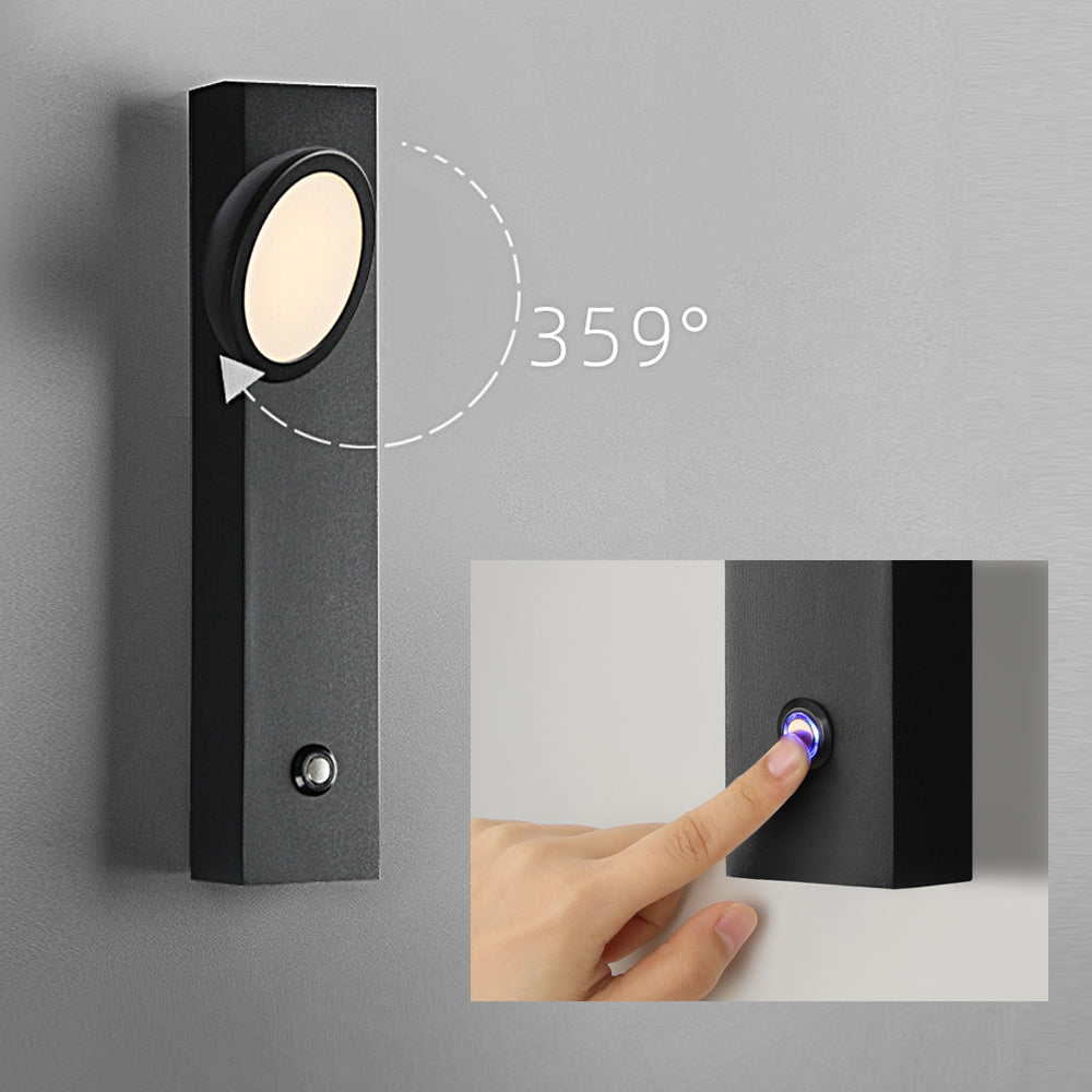 Accent wall lamp with adjustable head showing 359 degree rotation feature.