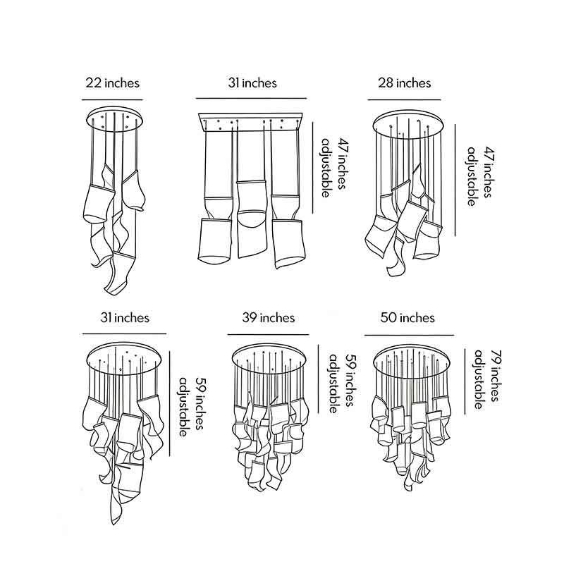 Acrylic chandeliers with a modern design, installed in a stylish interior.