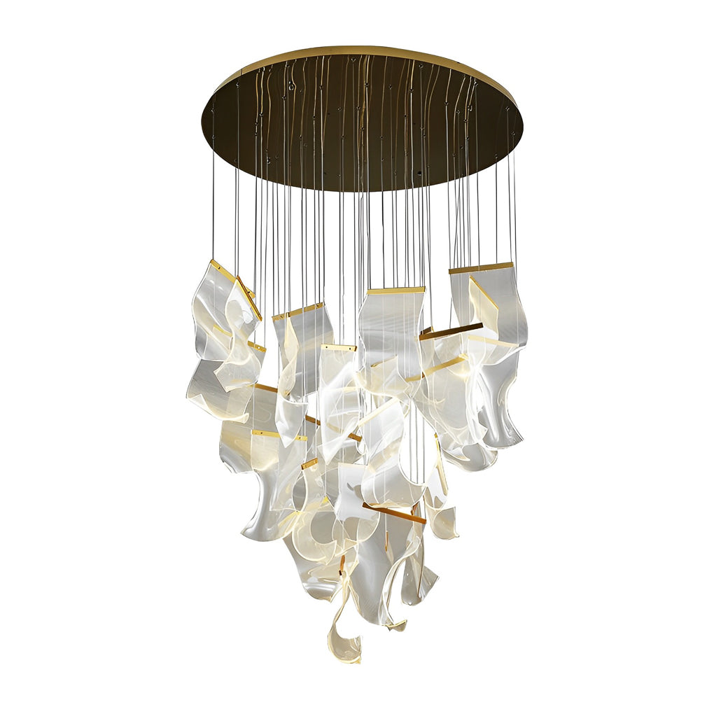 Technical diagram showing dimensions and structure of acrylic chandeliers models.