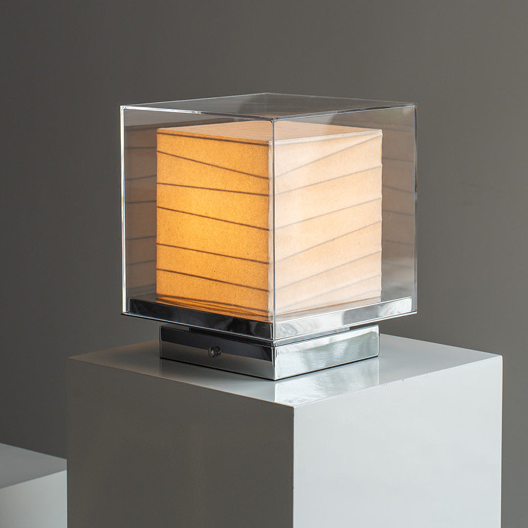 Japanese Paper Table Lamp with acrylic housing and layered paper texture for ambient lighting.
