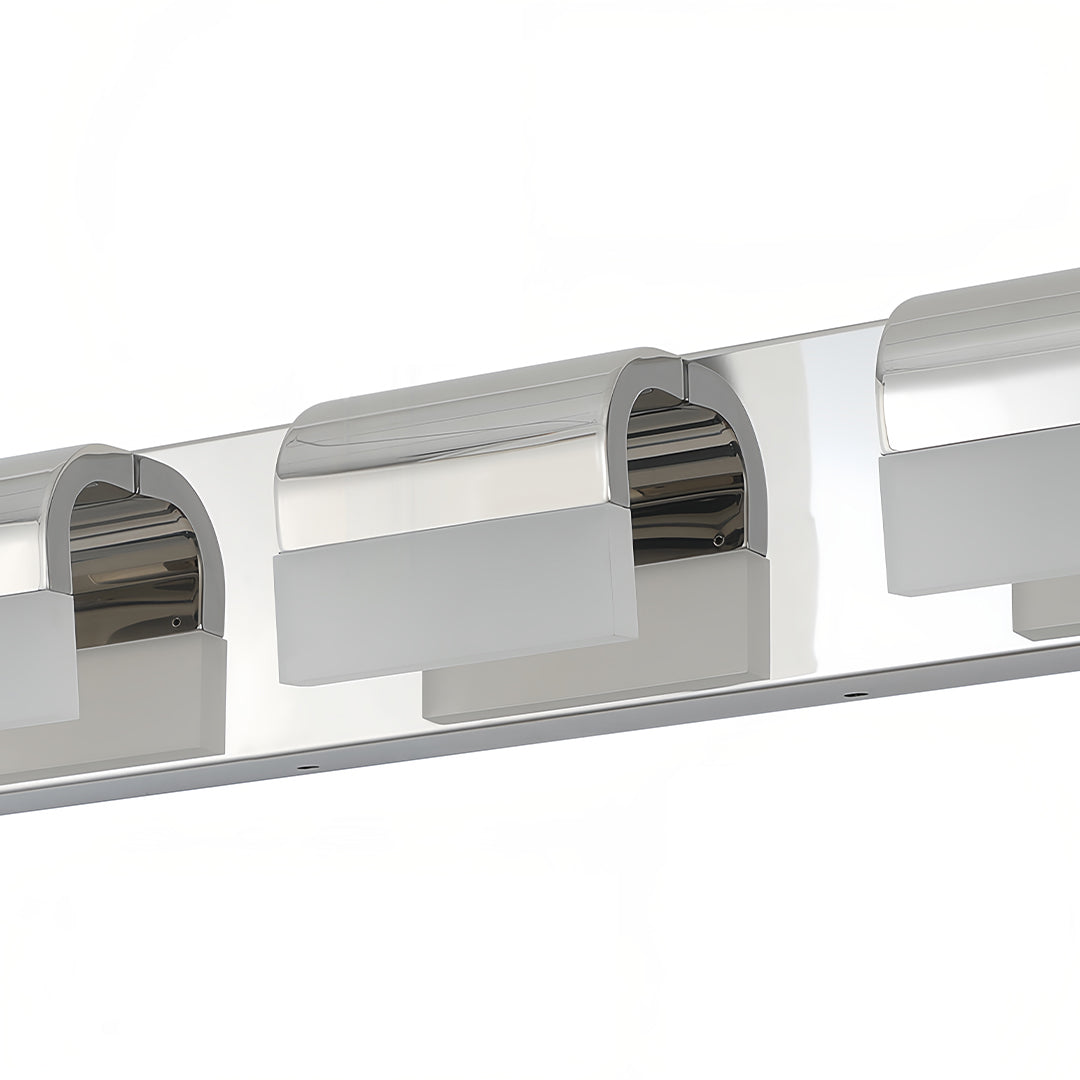 Adjustable black vanity lighting for bathroom featuring glass shade chandelier inspired articulating arm design.