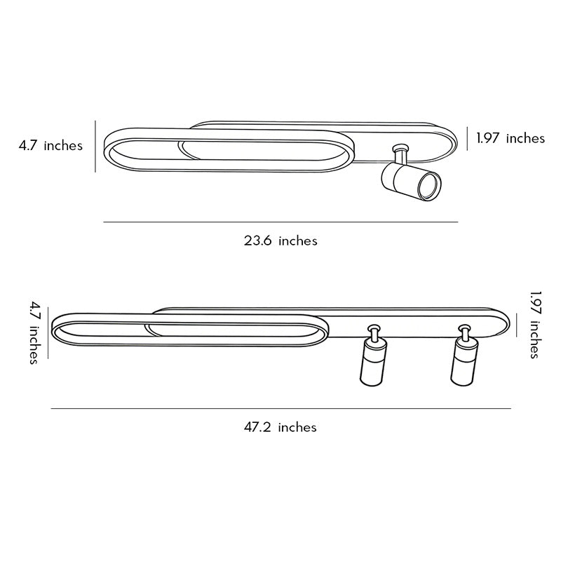 Adjustable ceiling spotlight fixture dimension drawing with size measurements.