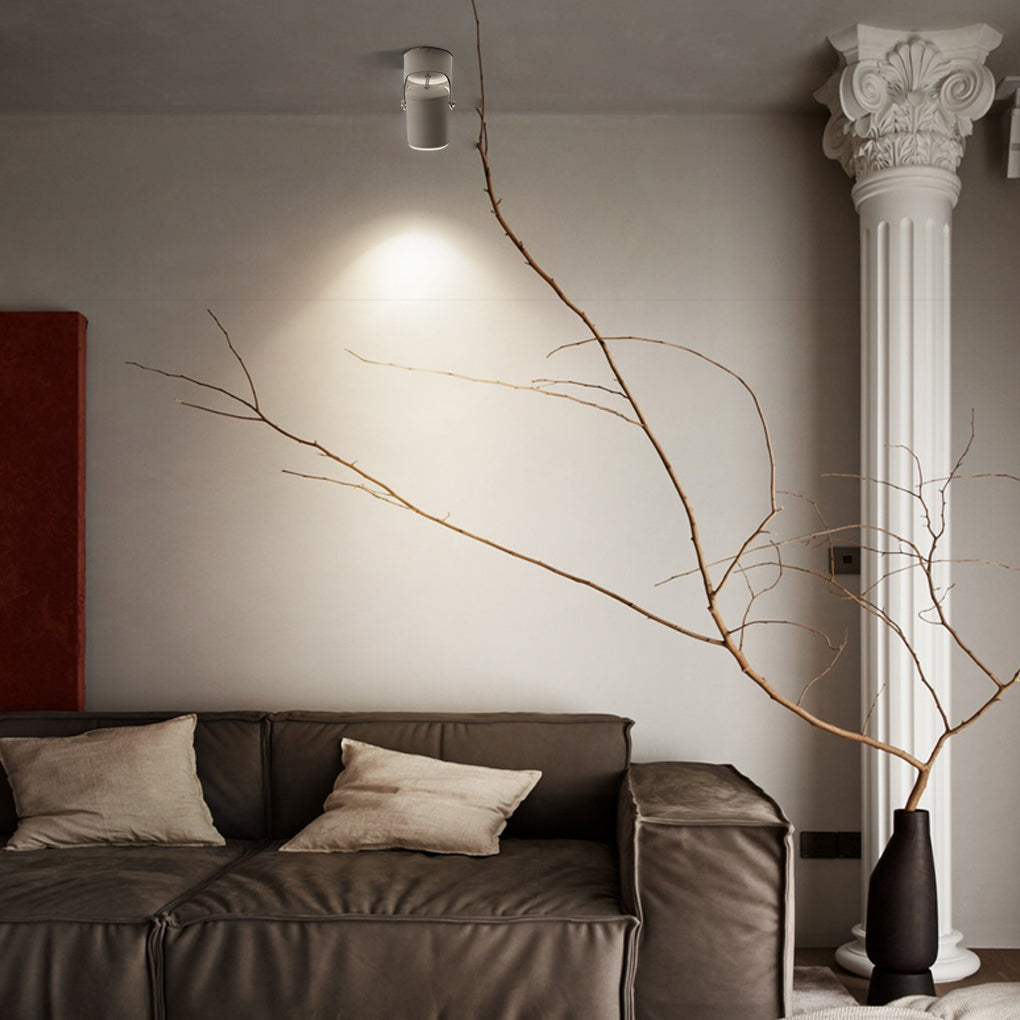 Adjustable downlights providing ambient lighting in a cozy living room.