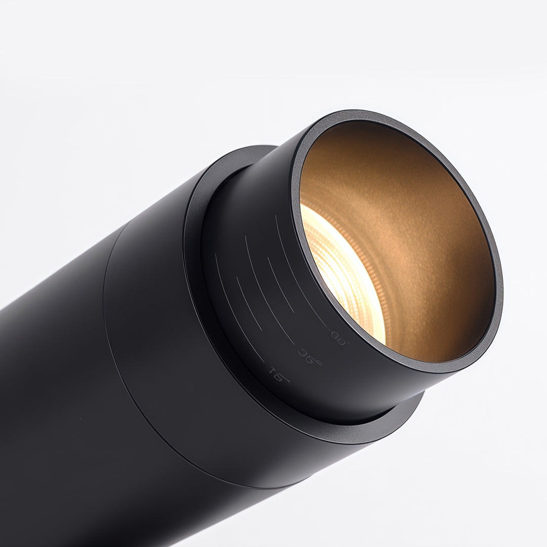 Detailed view of adjustable LED can lights with recessed reflector and modern black finish.
