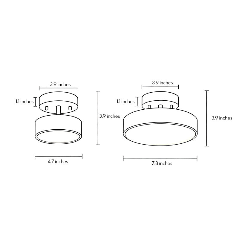 Technical dimension drawing illustrating installation size of an adjustable LED ceiling light.