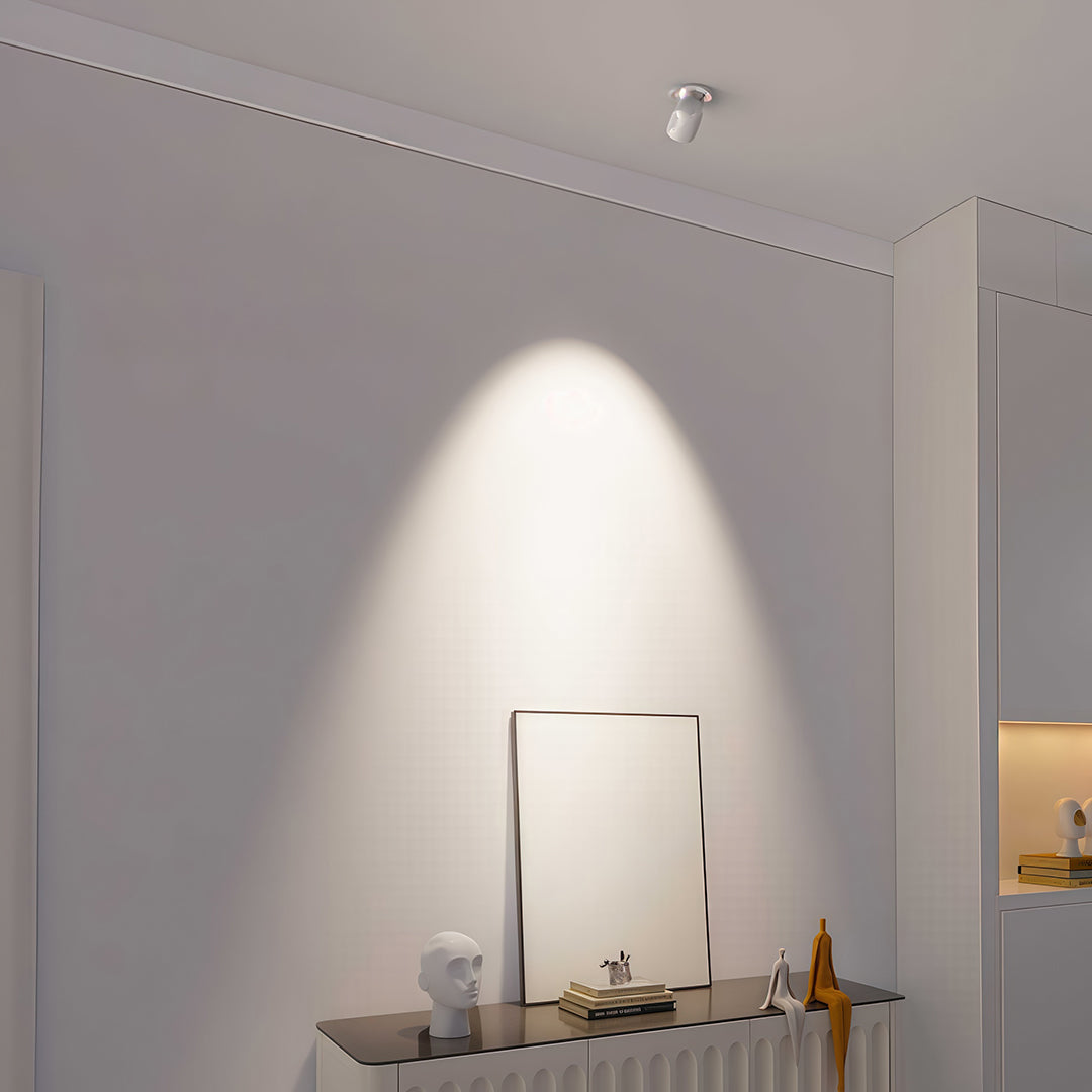 Disassembled adjustable LED downlight components, showcasing the pivot mechanism and mounting clips for easy installation.