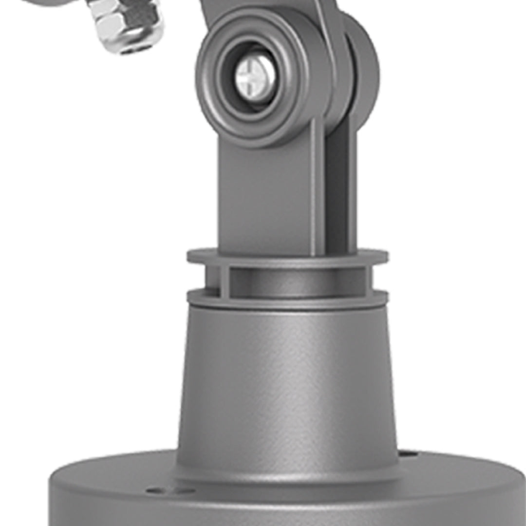Adjustable outdoor spotlight fixture with pivoting head and robust pedestal mounting system