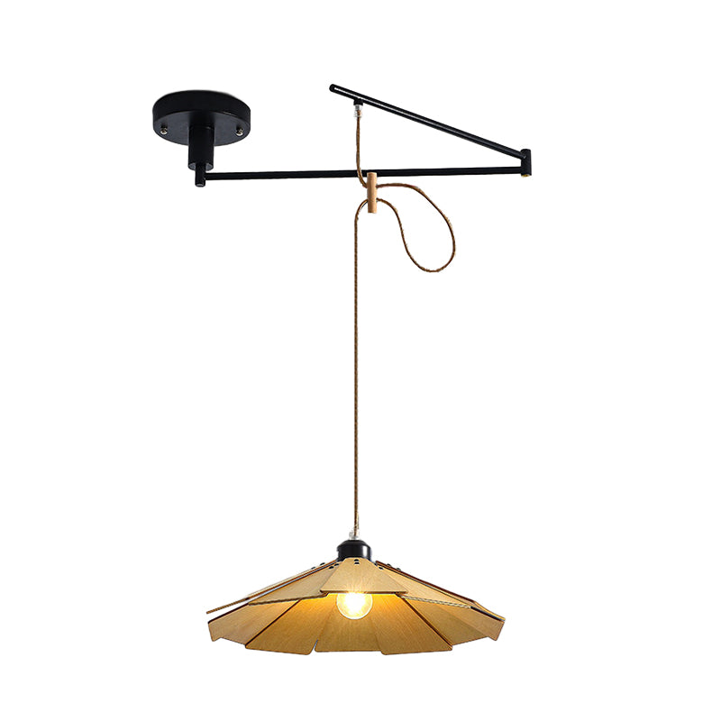 Adjustable pendant light fixture with flat metal shade