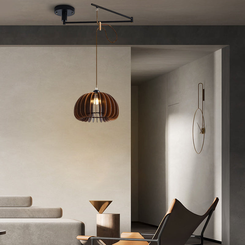 Adjustable pendant light fixture used as accent lighting in a living room