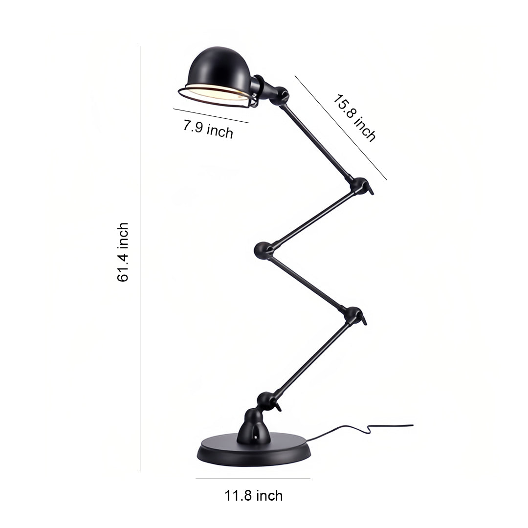 Adjustable reading floor lamp with black articulated arms and directional head for precise task lighting in living room