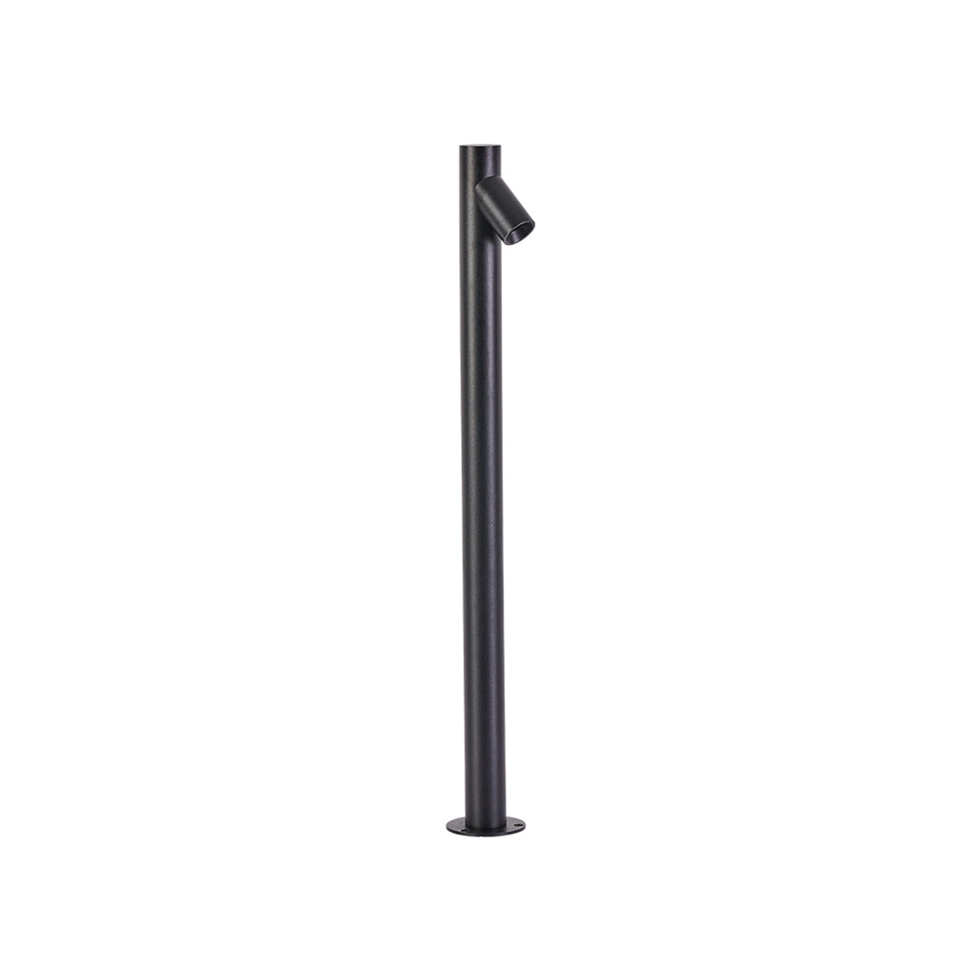 Modern black LED path light bollard with adjustable spotlight head for focused outdoor lighting