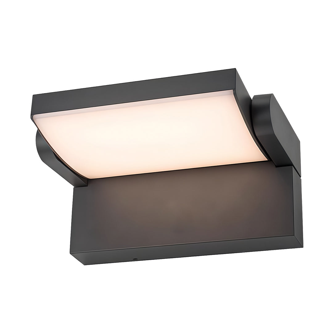 Sleek adjustable wall light featuring a dark housing and angled light panel for flexible lighting.