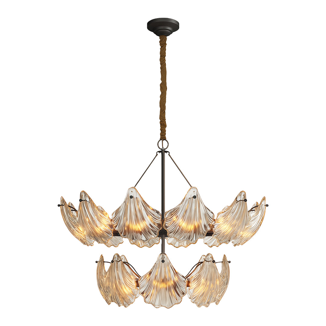 Modern large chandeliers in aged bronze with dramatic botanical glass arrangement
