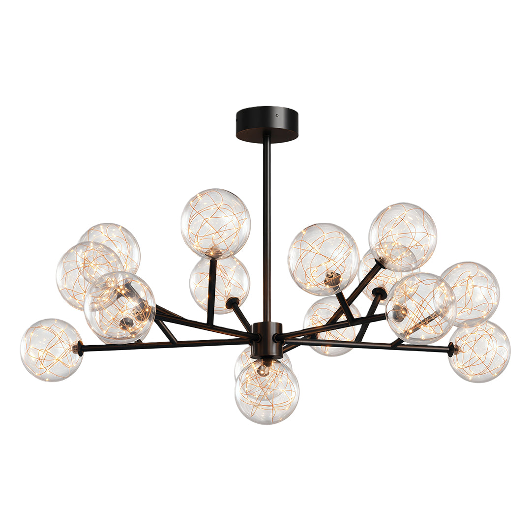 Modern luxury chandeliers in aged bronze with organic glass globe configuration