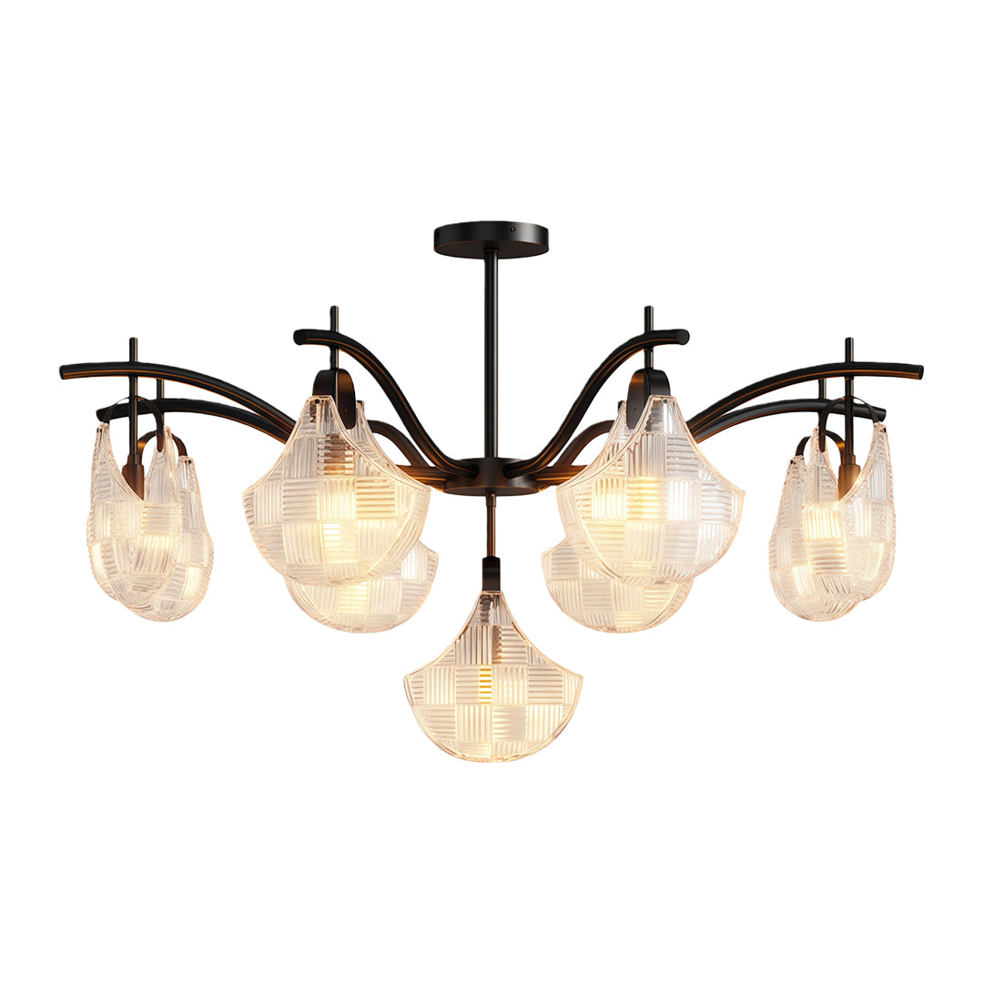 Modern luxury shell chandelier light in aged bronze with organic shell pendant configuration.