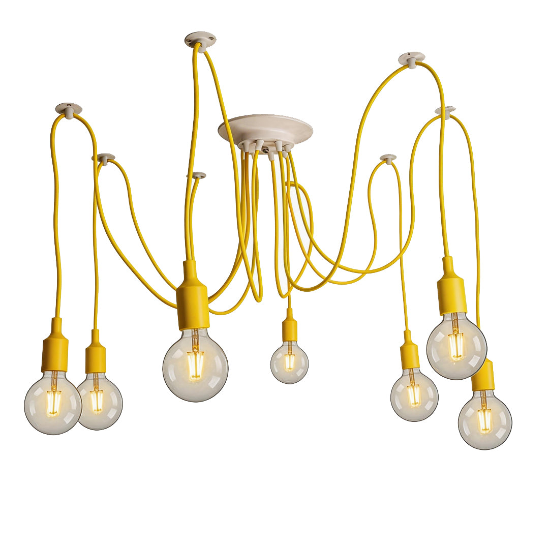 All-white minimalist spider chandelier fixture for modern nursery or office.