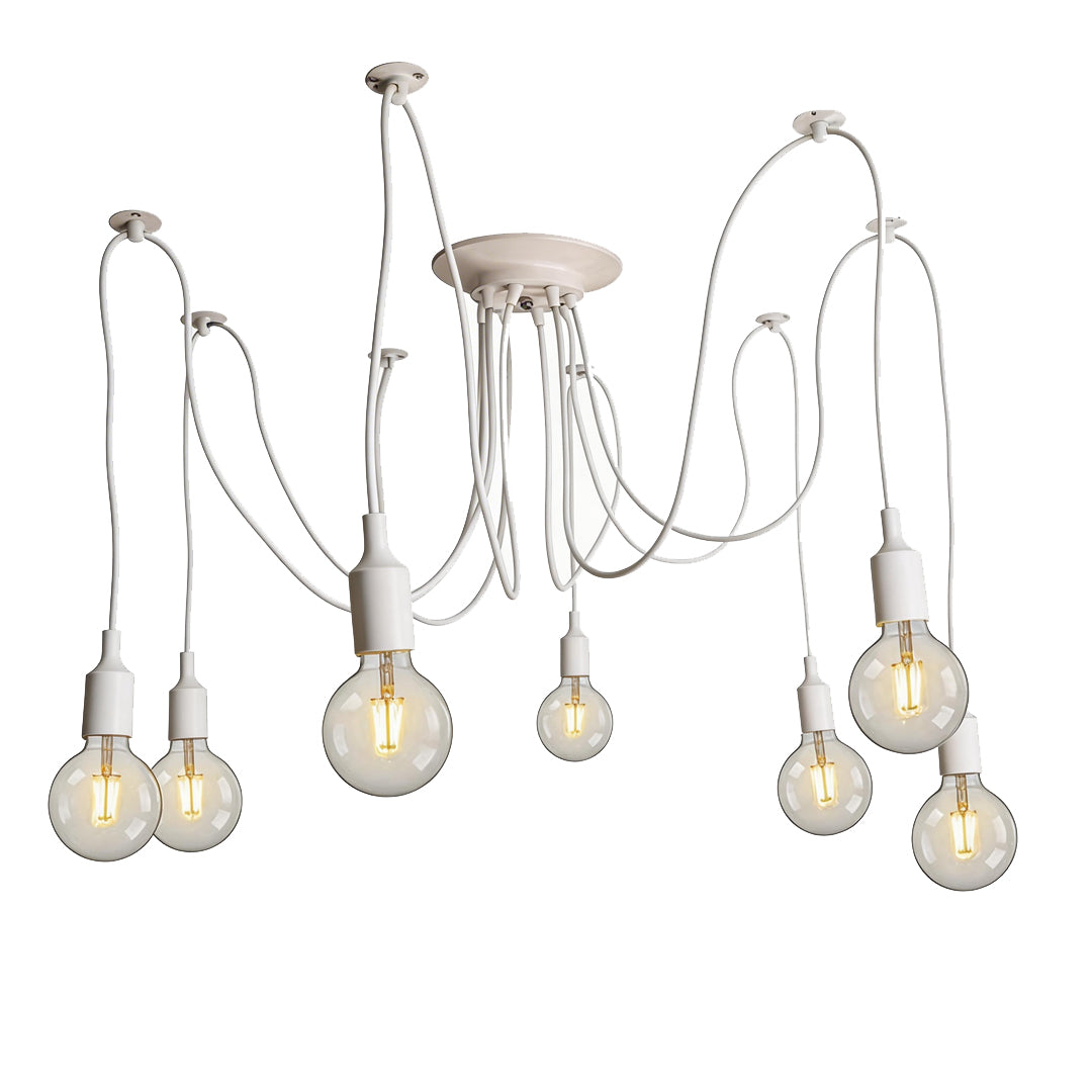 All-white minimalist spider chandelier fixture for modern nursery or office.