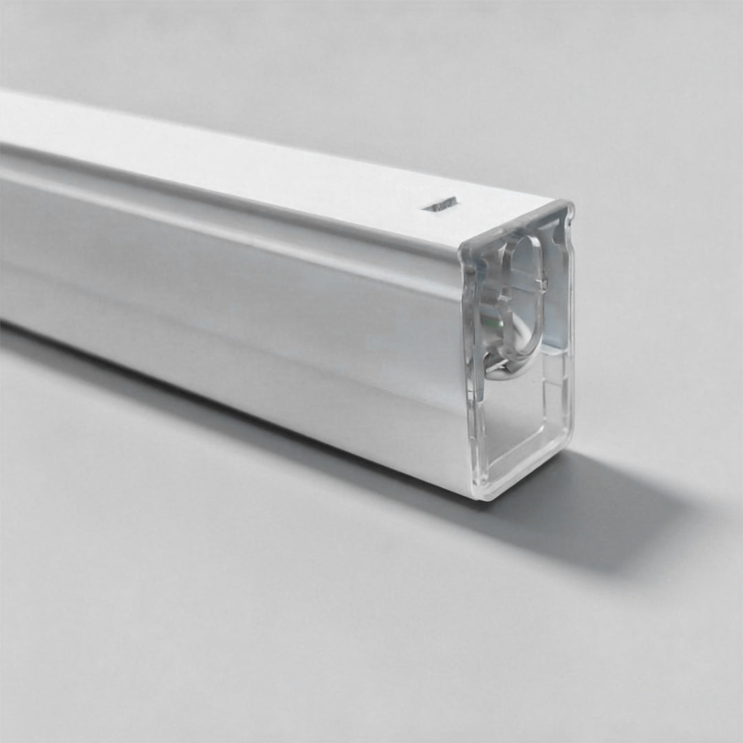 Close-up of aluminum LED bar component used for modular honeycomb ceiling light assemblies.